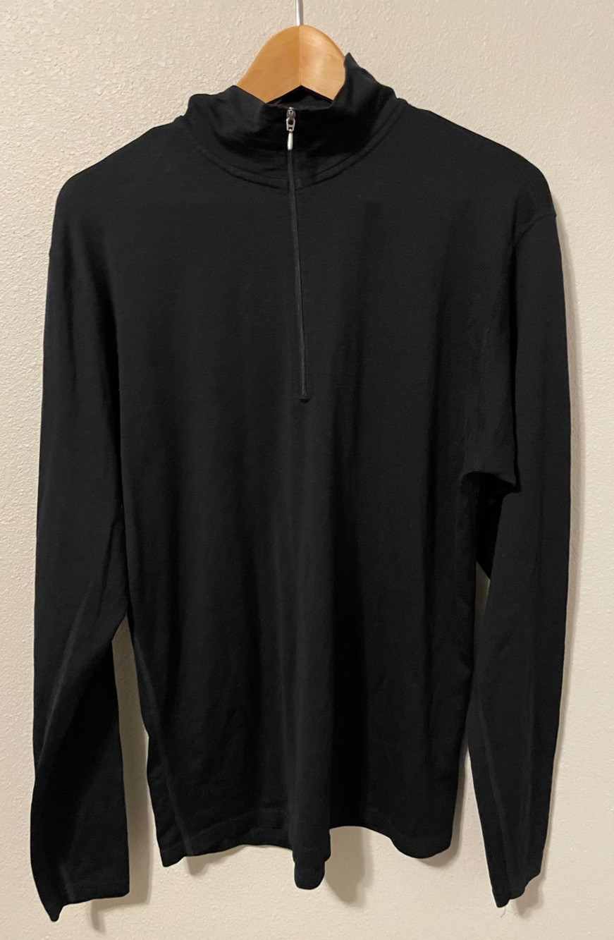 Smartwool Shirt Mens Large Black Merino Wool 1/4 Zip Mock Neck Base Layer